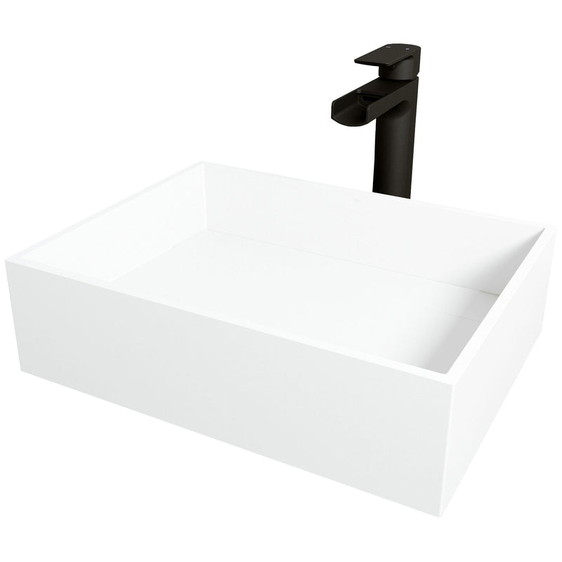Montauk White Bathroom Sink/Basin Set with Amada Faucet and Rectangular Composite Vessel S0542