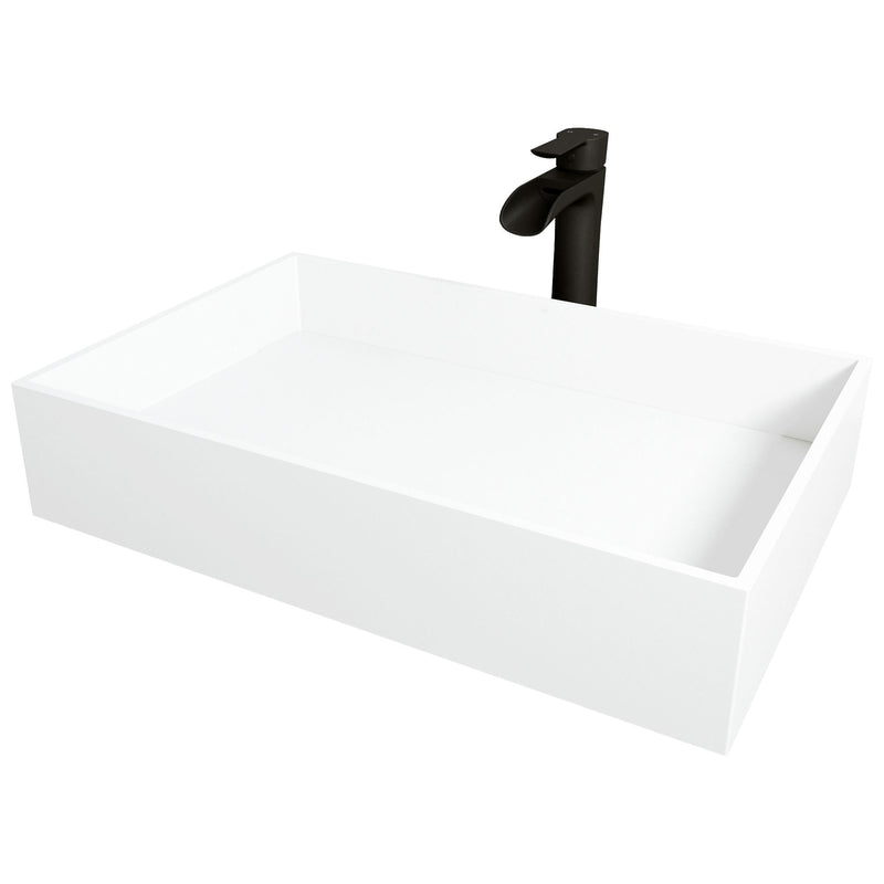Montauk White Bathroom Sink/Basin Set with Niko Faucet and Rectangular Composite Vessel X3635