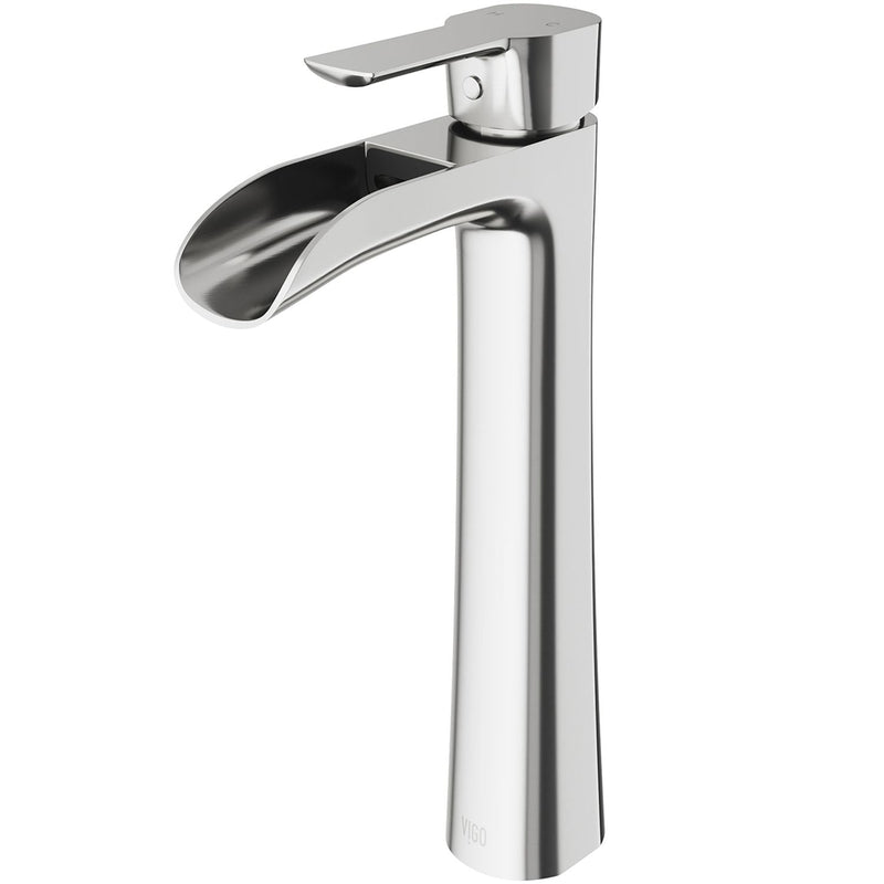 Niko Single Handle Vessel Sink Bathroom Faucet with Deck Plate, Brushed Nickel O0468