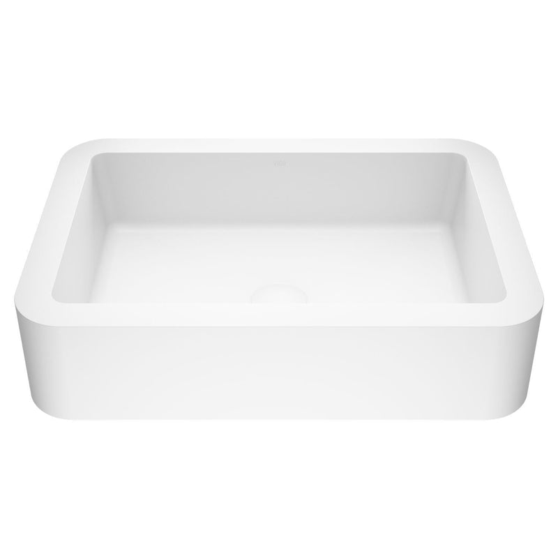 Petunia Matte Stone Rectangular Composite Vessel Bathroom Sink/Basin with Rounded Edges & Deep Bowl, White X5755