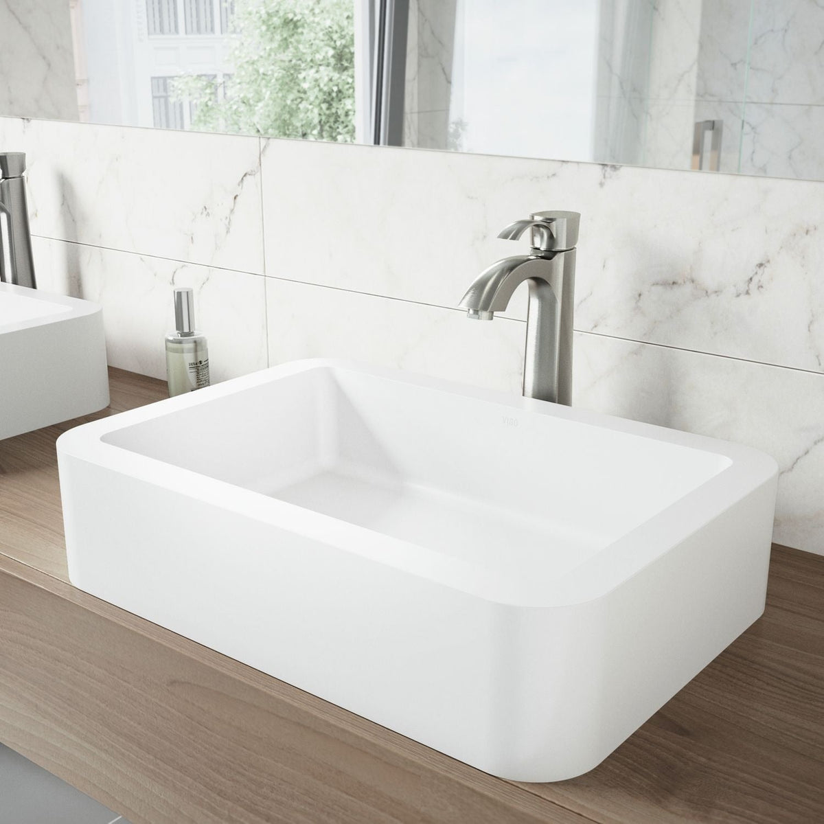 Petunia Matte Stone Rectangular Composite Vessel Bathroom Sink/Basin with Rounded Edges & Deep Bowl, White