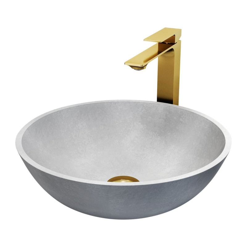 Ravenna Gothic Grey Bathroom Sink/Basin Set with Dunn Faucet and Round Vessel K0525