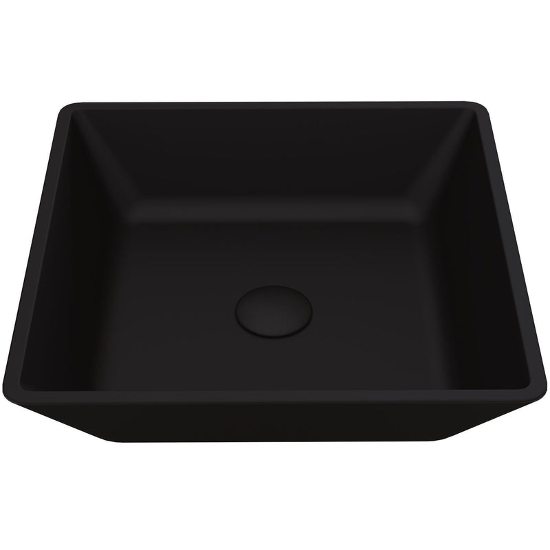 Roma Glass Square Vessel Bathroom Sink/Basin with Rounded Edges & Deep Bowl, Black Y8834