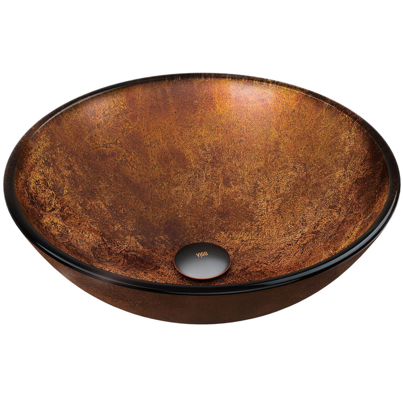 Round Glass Vessel Bathroom Sink/Basin with Deep Bowl, Russet B9558