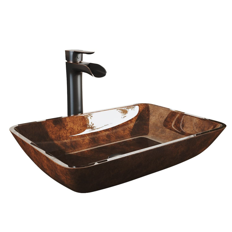 Russet Glass 18-in Red/Brown Bathroom Sink/Basin Set with Niko Faucet and Rectangular Vessel U4873