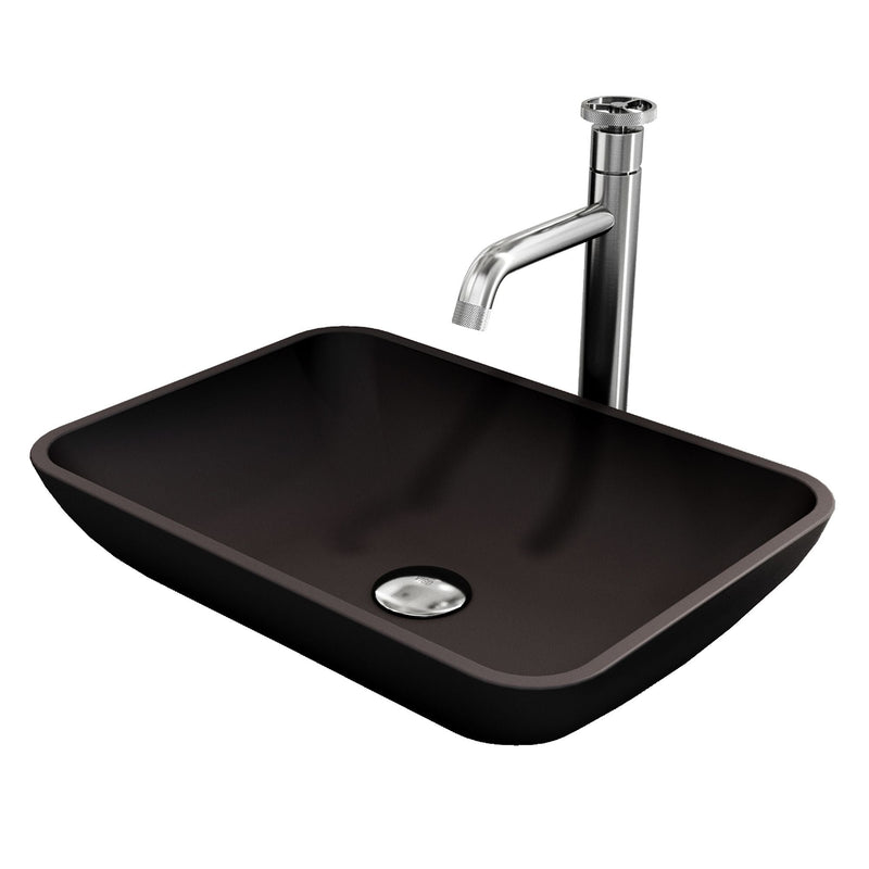 Sottile Matte Black Bathroom Sink/Basin Set with Cass Faucet and Glass Rectangular Vessel D0349