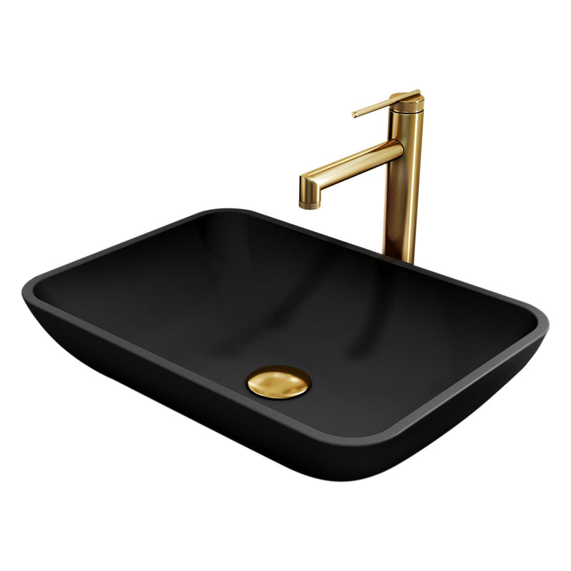 Sottile Matte Black Bathroom Sink/Basin Set with Sterling Faucet and Glass Rectangular Vessel W0040