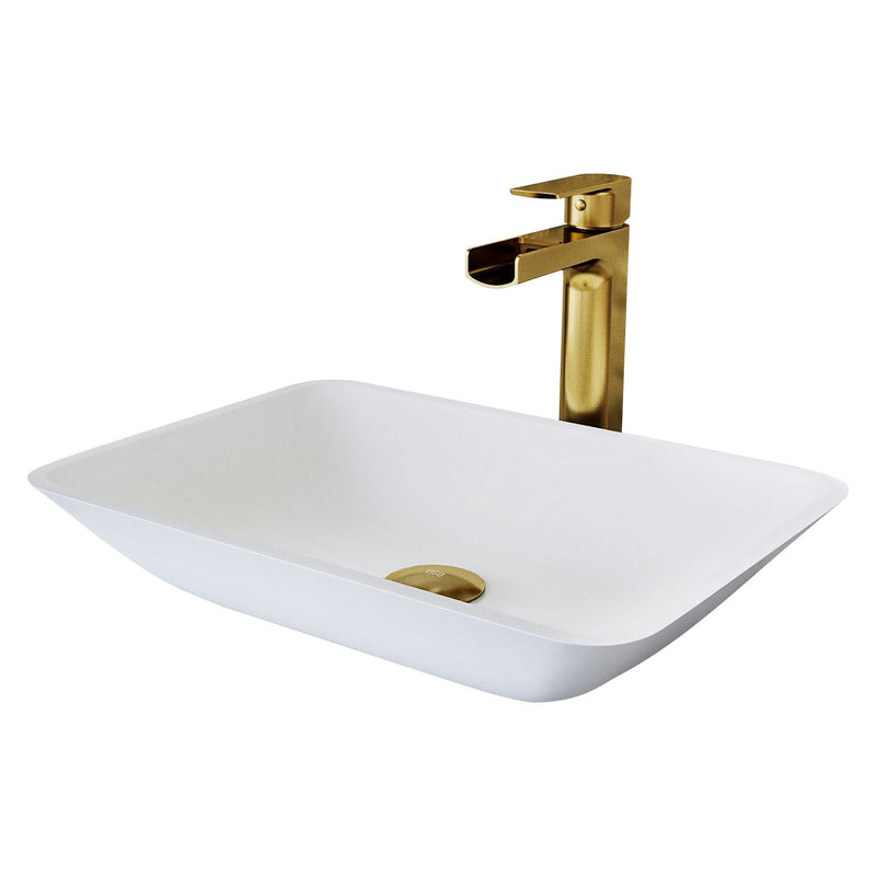 Sottile White Bathroom Sink/Basin Set with Amada Faucet and Glass Rectangular Vessel J0084