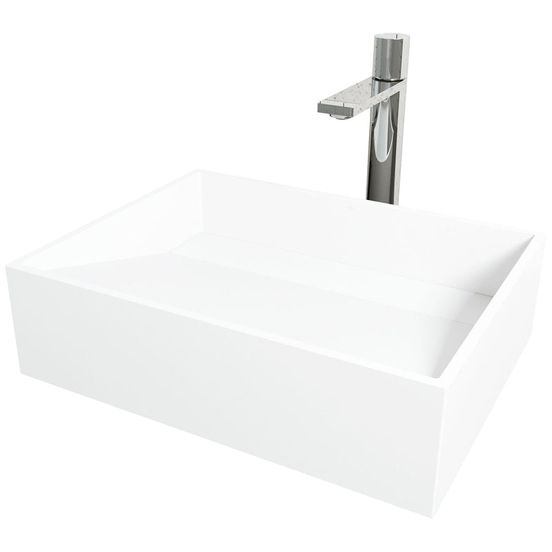 Starr Glass White Bathroom Sink/Basin Set with Gotham Faucet and Rectangular Composite Vessel D2695