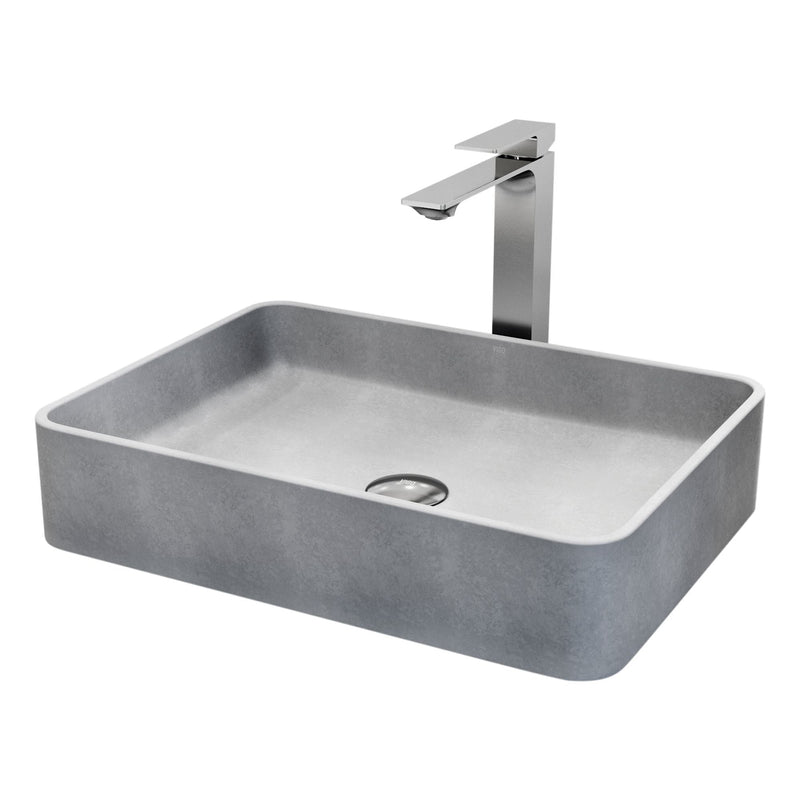 Tarragona Gothic Grey Bathroom Sink/Basin Set with Dunn Faucet and Rectangular Vessel E9876