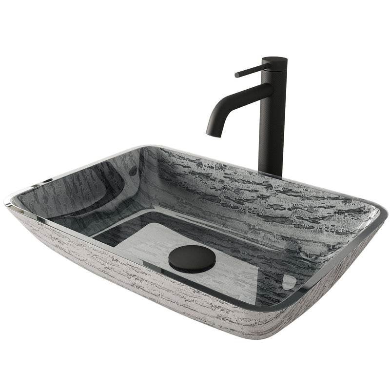 Titanium Glass Slate Grey Bathroom Sink/Basin Set with Lexington Faucet and Rectangular Vessel A8738