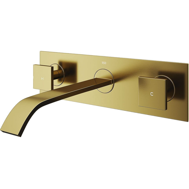 Titus Wall Mount Dual Handle Bathroom Sink Faucet, Eco-Friendly 1.2 GPM Flow Rate, Matte Brushed Gold C5422