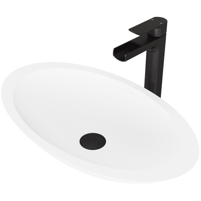 Wisteria White Bathroom Sink/Basin Set with Amada Faucet and Oval Composite Vessel S5837