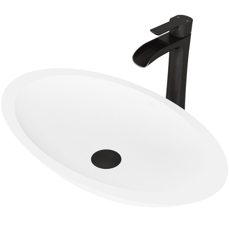 Wisteria White Bathroom Sink/Basin Set with Niko Faucet and Oval Composite Vessel V3607