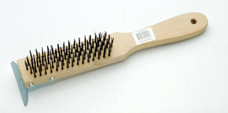 Wooden 5-Row Carbon Steel Wire Brush with Metal Scraper, Cleans/Removes Paint, Rust & Dirt G1545