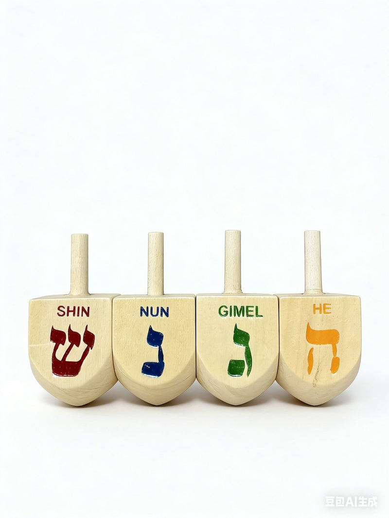 Wooden Dreidel Set, Natural, 4-pk, for Hanukkah I8623